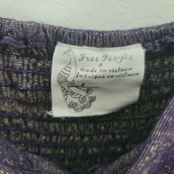 FREE PEOPLE Dress Purple Gold Metallic Strapless Floral Appliqué Ruffle Hem Sz 0 - Picture 4 of 7